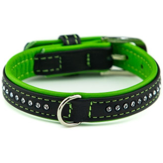 Nobby Pacific Deluxe Collar Кожаный ошейник со стразами и цветной подкладкой для собак (Green XS-S)