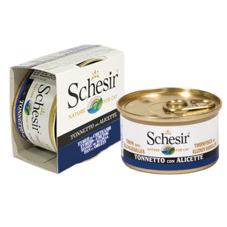 Schesir Adult Cat Tuna & Whitebaits in Jelly Консерва для котов в возрасте от 1 года Тунец с Анчоусами в желе