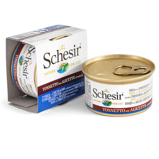 Schesir Adult Cat Tuna & Whitebaits & Rice Natural Style Консерва для котов в возрасте от 1 года Тунец с Анчоусами и Рисом в собственном соку