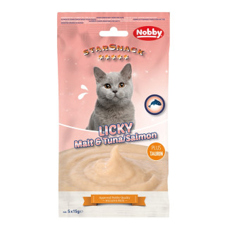 Nobby StarSnack Cat Licky Tuna, Salmon & Malt Беззернові ласощі для котів Крем із Тунця та Лосося з Таурином