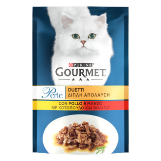 Gourmet Perle Duet Chicken & Beef in Sauce Вологий корм для кішок Міні-філе з куркою та яловичиною в соусі