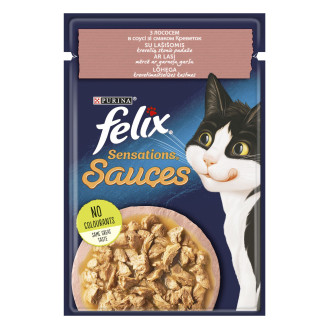 Felix Sensations Sauces Salmon & Shrimps Вологий корм для дорослих котів Шматочки в соусі з лососем зі смаком креветок