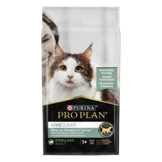 Purina Pro Plan LiveClear Sterilised Adult 1+ Salmon Сухой корм с лососем для стерилизованных кошек, снижающий уровень аллергенов на шерсти (1,4 кг)