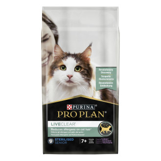 Purina Pro Plan LiveClear Sterilised Senior 7+ Turkey Сухой корм с индейкой для пожилых стерилизованных кошек, снижающий уровень аллергенов на шерсти (1,4 кг)