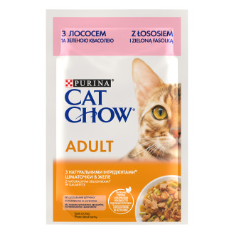 Purina Cat Chow Adult Salmon & Green Beans Вологий корм для дорослих котів Шматочки в желе з лососем та зеленою квасолею