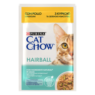 Purina Cat Chow Hairball Control Chicken & Green Beans Шерстевивідний вологий корм для котів Шматочки в соусі з куркою та зеленою квасолею