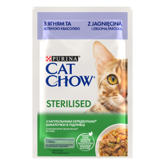 Purina Cat Chow Sterilised Lamb & Green Beans Вологий корм для стерилізованих котів Шматочки в соусі з ягням та зеленою квасолею