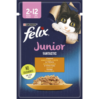 Felix Fantastic Junior Chicken Вологий корм для кошенят віком від 2 до 12 місяців Шматочки у желе з куркою