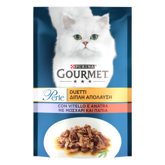 Gourmet Perle Duet Veal & Duck in Sauce Влажный корм для кошек Мини-филе с телятиной и уткой в соусе