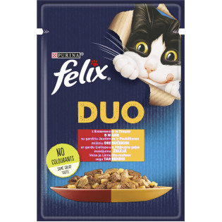 Felix Duo Beef & Poultry Влажный корм для взрослых котов Кусочки в желе с говядиной и птицей