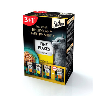 Sheba 3+1 Fine Flakes Chicken Влажный корм для взрослых котов Сочный микс с Птицей