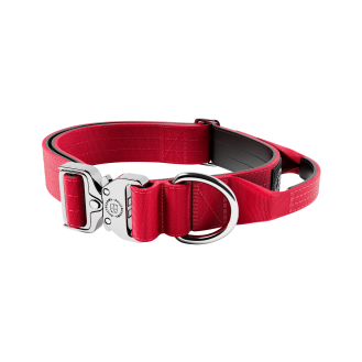 BullyBillows Combat Collar Handle Platinum 4 cm Тактический ошейник для собак с ручкой и платиновым рывковым замком (Red M)
