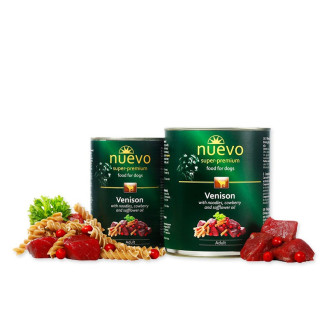 Nuevo Adult Venison Консерва для взрослых собак Кусочки Оленины с брусникой, лапшой и сафлоровым маслом