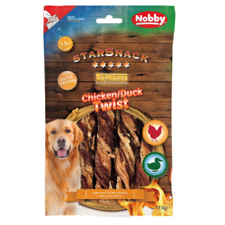 Nobby StarSnack Low Fat BBQ Chicken & Duck Twist Жувальні ласощі для собак Палички з В'яленої Курки та Качки