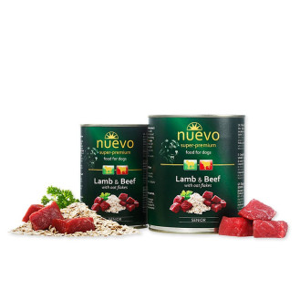 Nuevo Senior Lamb & Beef With Oat Flackes Консерва для пожилых собак Кусочки Ягненка и Говядины с овсяными хлопьями