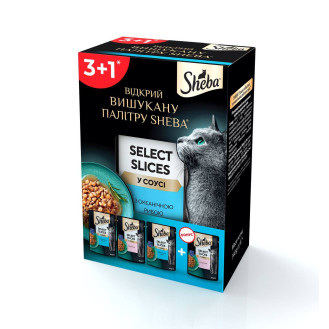 Sheba 3+1 Select Slices Ocean Fish Влажный корм для взрослых котов Сочный микс с Океанической Рыбой