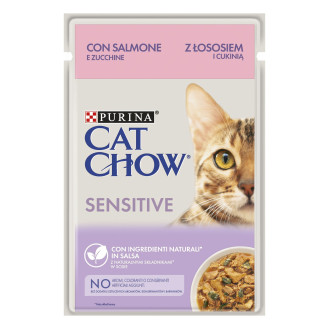 Purina Cat Chow Sensitive Salmon & Zucchini Вологий корм для котів із чутливим травленням Шматочки в соусі з лососем та цукіні