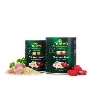 Nuevo Junior Chicken & Beef With Rice & Calcium Консерва для щенков Кусочки Курицы и Говядины с рисом и кальцием