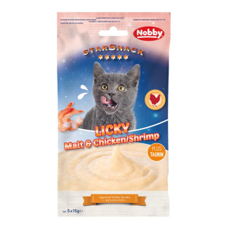 Nobby StarSnack Cat Licky Chicken,Shrimp & Malt Беззернові ласощі для котів Крем із Курки та Креветок з Таурином