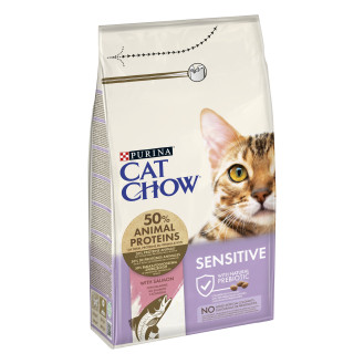 Purina Cat Chow Sensitive With Salmon Сухой корм с лососем для взрослых котов с чувствительной кожей и пищеварением