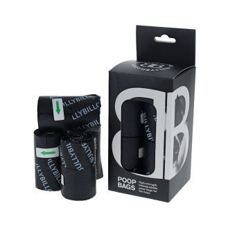 BullyBillows Premium Biodegradable Strong Poop Bags Биоразлагаемые прочные пакеты с ручкой для уборки за собакой (Black)