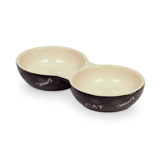 Nobby Cat Двойная керамическая миска для котят и кошек Рыбная кость (Black)