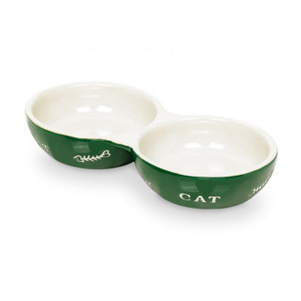 Nobby Cat Двойная керамическая миска для котят и кошек Рыбная кость (Green)