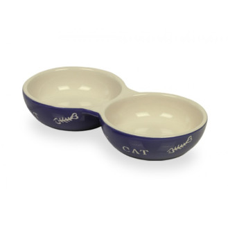 Nobby Cat Двойная керамическая миска для котят и кошек Рыбная кость (Blue)