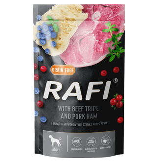 Dolina Noteci Rafi Grain Free Adult Beef Tripe & Pork Ham Беззерновий вологий корм для собак з Яловичими Шлунками, Шинкою, Лохиною та Журавлиною