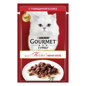 Gourmet Mon Petit Beef in Gravy Влажный корм для кошек Мини-филе с говядиной в соусе