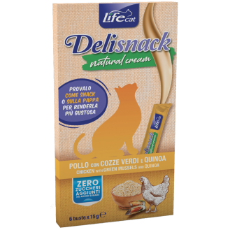 Life Cat Delisnack Natural Cream Лакомства для кошек Крем с Курицей, Мидиями и Киноа