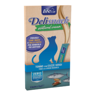 Life Cat Delisnack Natural Cream Лакомства для кошек Крем с Тунцом и Мидиями