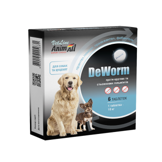 AnimAll VetLine De Worm Puppies & Dogs Таблетки для щенков и взрослых собак против круглых и стежковых гельминтов