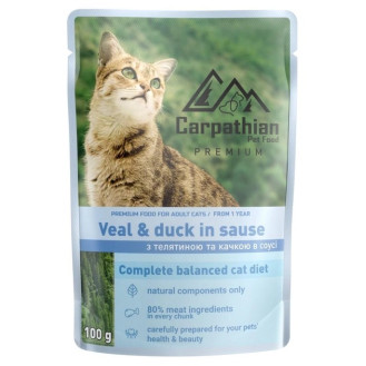 Carpathian Pet Food Adult Cats Veal & Duck in Sauce Вологий корм для котів Телятина та Качка в соусі 