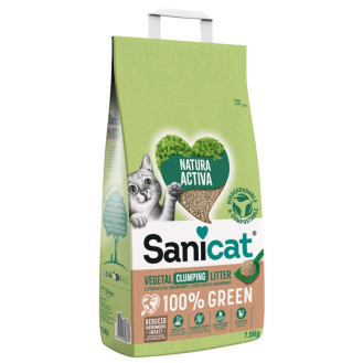 Sanicat Natura Activa 100% Green Рослинний комкуючий біорозкладний наповнювач без пилу для котів