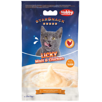 Nobby StarSnack Cat Licky Chicken & Malt Беззерновые лакомства для котов Крем из Курицы с Шерстевыводящей пастой (375 г)