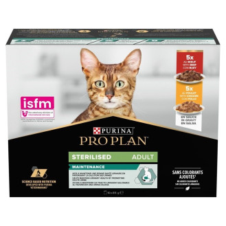 Purina Pro Plan Sterilised Adult Multipack Beef & Chicken Влажный корм для стерилизованных кошек Кусочки говядины и курицы в подливе