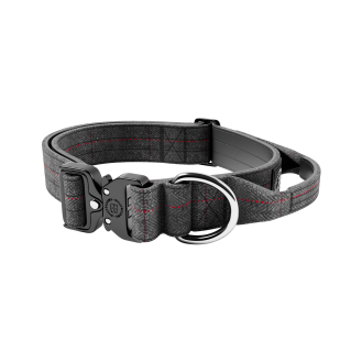 BullyBillows Tweed Combat Collar Handle 5 cm Твидовый широкий тактический ошейник для собак с чувствительной кожей (Grey L)