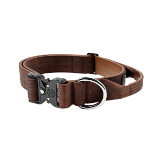 BullyBillows Tweed Combat Collar Handle 5 cm Твидовый широкий тактический ошейник для собак с чувствительной кожей (Brown M)