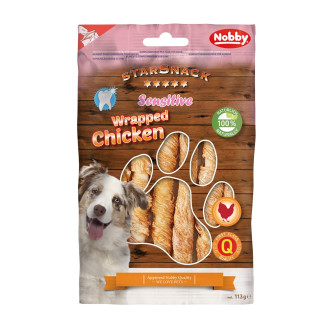 Nobby StarSnack Sensitive Wrapped Chicken Беззернові ласощі для догляду за зубами собак з чутливим травленням Курячі трубочки