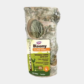 LoLo Pets Bloomy Small Animals Wooden Tunnel & Hay Березовий дерев'яний тунель з сіном для гризунів та кроликів