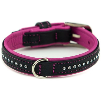 Nobby Pacific Deluxe Collar Кожаный ошейник со стразами и цветной подкладкой для собак (Magenta XS-S)