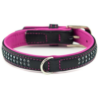 Nobby Pacific Deluxe Collar Кожаный ошейник со стразами и цветной подкладкой для собак (Magenta S-M)