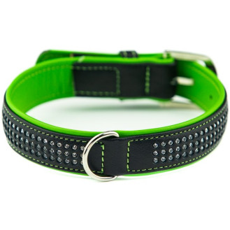 Nobby Pacific Deluxe Collar Кожаный ошейник со стразами и цветной подкладкой для собак (Green M-L)