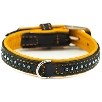 Nobby Pacific Deluxe Collar Кожаный ошейник со стразами и цветной подкладкой для собак (Orange XS-S)