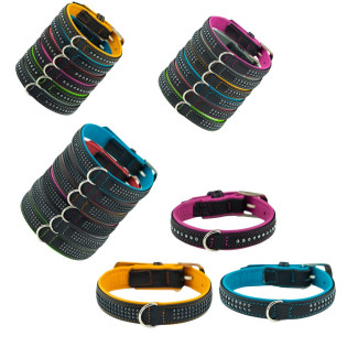 Nobby Pacific Deluxe Collar Кожаный ошейник со стразами и цветной подкладкой для собак