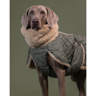 PAIKKA Quilted Sherpa Jacket Olive Зимняя оливковая куртка для собак на Sherpa-подкладке