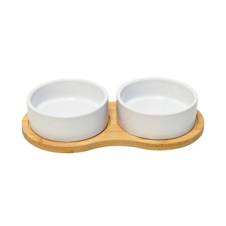 Nobby Bambasso Diner Bar Керамічні миски для собак і котів на антиковзкому бамбуковому підносі