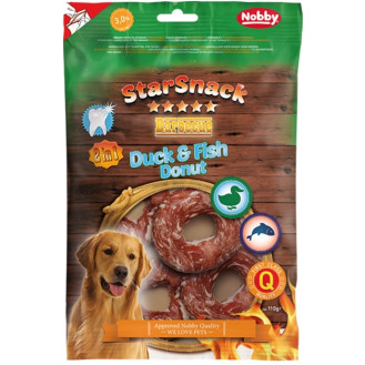 Nobby StarSnack Dental BBQ Duck & Fish Donut Лакомства для чистки зубов собак Жевательный Пончик с Уткой и Треской (110 г Ø 5,5 - 6 см)