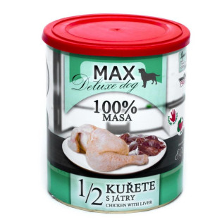 MAX Deluxe Dog 100% Meat 1/2 Chicken & Liver Консервоване м'ясо для собак Куряча Чверть з Печінкою MAX Deluxe Dog 100% Meat 1/2 Chicken & Liver Консервоване м'ясо для собак Куряча Чверть з Печінкою